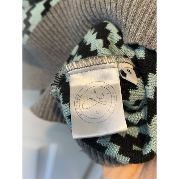 ESZKA From Hungary SWEATER Hand Knit & 100% Recycled 100% Cotton Geometric Print - Picture 3 of 6